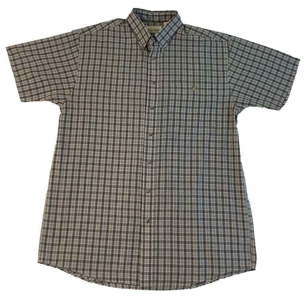 Falls Creek Plaid Button Down Short Sleeve Shirt Size LT Cotton